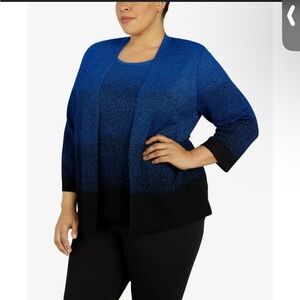 Alfred Dunner Blue and Black Cardigan Sweater sparkly Royal blue ombre shimmer